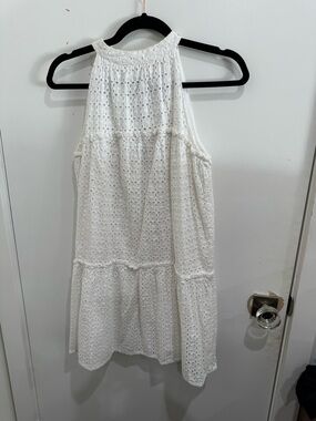 STS White Eyelet Halter Dress with Gold Logo Trim